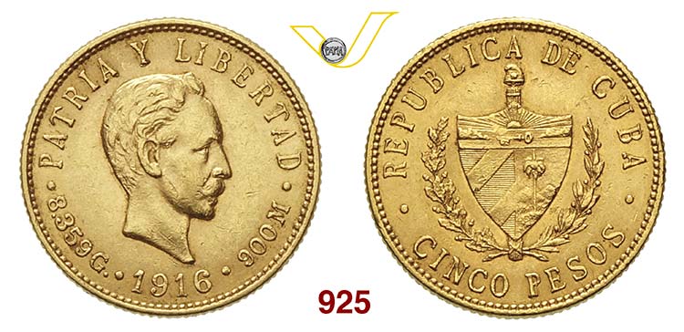 CUBA      5 Pesos 1916.   Fb. 4   ... 