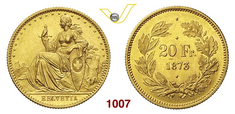 SVIZZERA      20 Franchi 1873 ... 