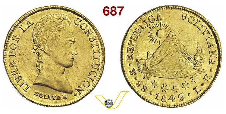 BOLIVIA      8 Escudos 1842 LR, ... 