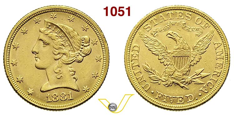 U.S.A.      5 Dollari 1881, ... 