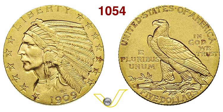 U.S.A.      5 Dollari 1909 D, ... 