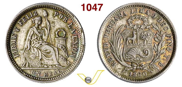 PERU -     Real 1860, YB.   Kr. ... 