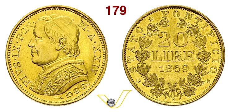 PIO IX  (1846-1878)  20 Lire 1869 ... 