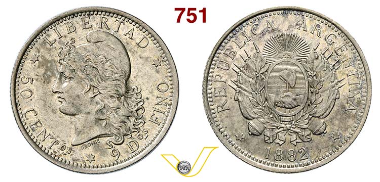 ARGENTINA -     50 Centavos 1882.  ... 