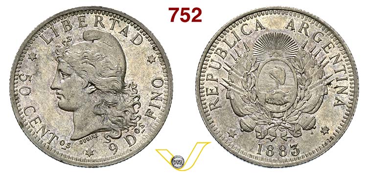 ARGENTINA -     50 Centavos 1883.  ... 