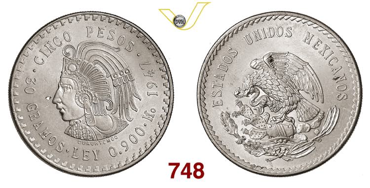 MESSICO  REPUBBLICA  5 Pesos  1947 ... 