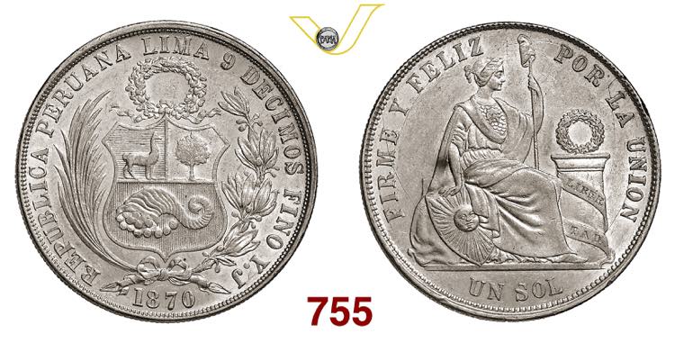 PERU  REPUBBLICA  1 Sol  1870  ... 