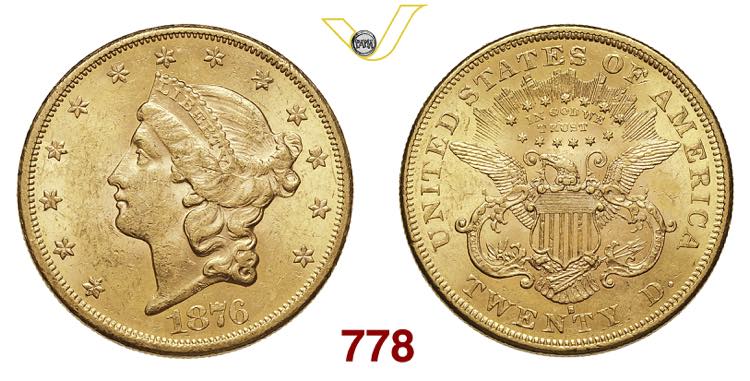 U.S.A.   20 Dollari  1876  San ... 