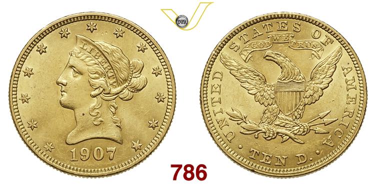U.S.A.   10 Dollari  1907  ... 