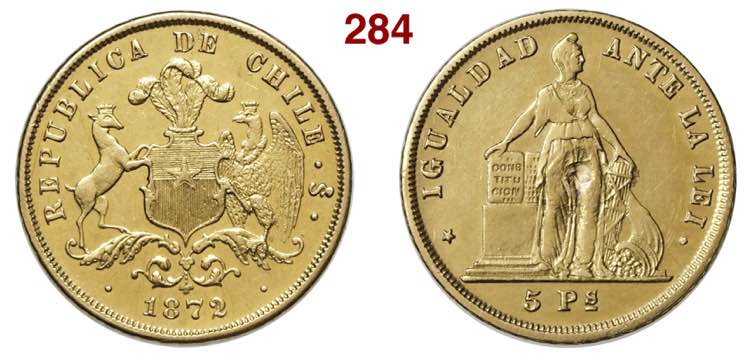 CHILE  REPUBLIC  5 Pesos 1872  ... 