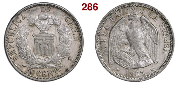 CHILE  50 Centavos 1863  Kr.  134  ... 