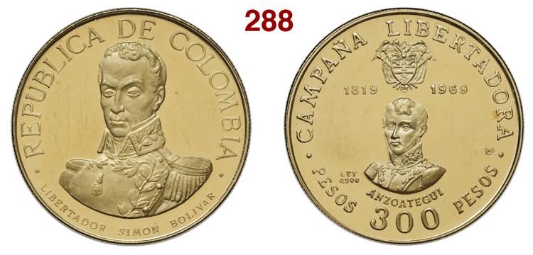COLOMBIA  REPUBLIC  300 Pesos 1969 ... 