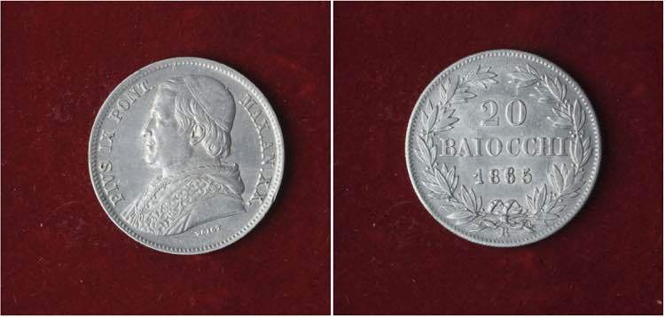 ROMA - PIO IX, 20 BAIOCCHI 1865 ... 