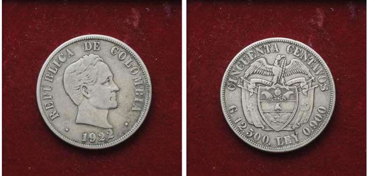 COLOMBIA, 50 CENT.1922, KM 189 