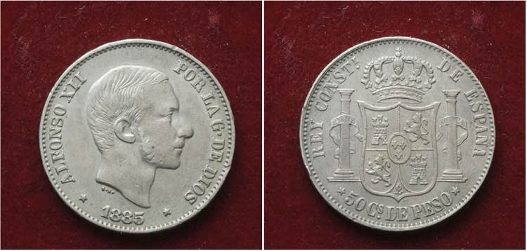 FILIPPINE, 50 CENT.1885, KM 150