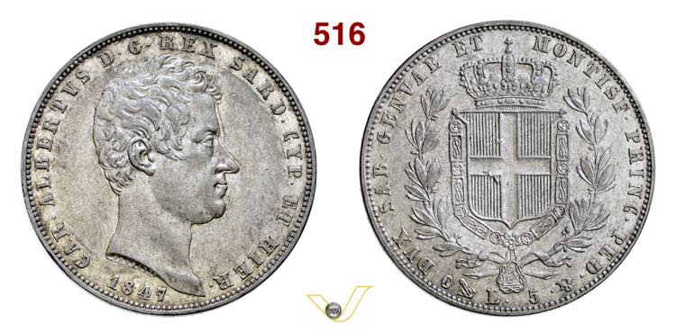 CARLO ALBERTO  (1831-1849)  5 Lire ... 