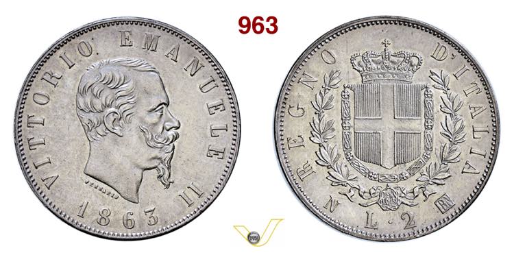 2 Lire 1863 Na stemma - 1 Lira ... 