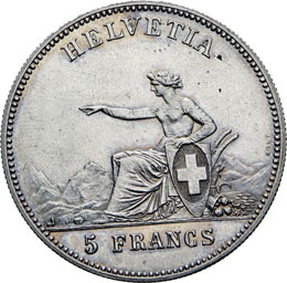 SVIZZERA - T.F.    5 Franchi 1863 ... 
