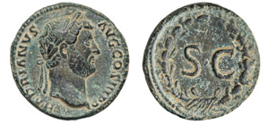 ADRIANO  (117-138)  Asse.  D/ Testa taureata ... 