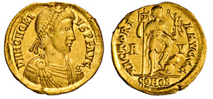 ONORIO  (393-423)  Solido (Ravenna)  D/ ... 