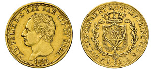CARLO FELICE  (1821-1831)  80 Lire 1825 ... 