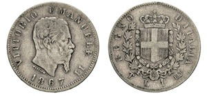 VITTORIO EMANUELE II  (1861-1878)  Lira 1867 ... 