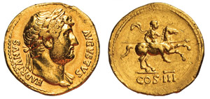 ADRIANO (117-138) Aureo, Roma 125/128. D/ ... 