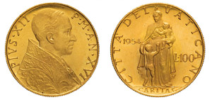 PIO XII (1939-1958) 100 Lire 1954 XVI, Roma. ... 