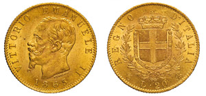VITTORIO EMANUELE II (1861-1878) 20 Lire ... 