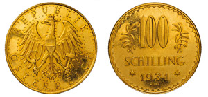 AUSTRIA - REPUBBLICA 100 Scellini 1931.  Au