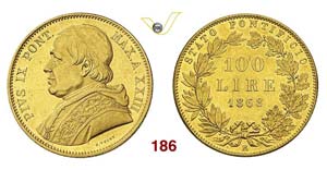  - PIO IX  (1846-1878)  100 Lire 1868 A. ... 