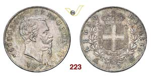  - VITTORIO EMANUELE II  (1861-1878)  5 Lire ... 