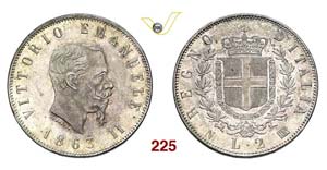  - VITTORIO EMANUELE II  (1861-1878)  2 Lire ... 