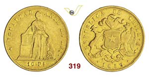 CHILE - 10 Pesos 1858 So, Santiago.   Kr. ... 