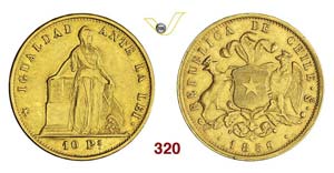 CHILE - 10 Pesos 1859 So, Santiago.   Kr. ... 