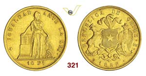 CHILE - 10 Pesos 1867 So, Santiago.   Kr. ... 