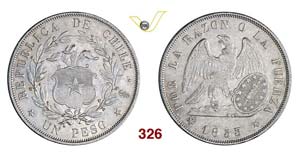 CHILE - Peso 1853.   Kr. 129   Ag   g 24,86  ... 