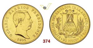 EL SALVADOR - 20 Pesos 1861 ESSAI (riconio ... 