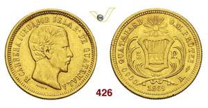 GUATEMALA - REPUBBLICA - 5 Pesos 1869 R.   ... 