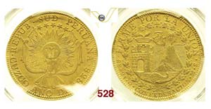PERU (SOUTH) - 8 Escudos 1838 MS.   Kr. 171 ... 