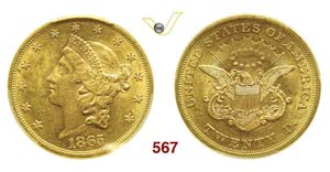 UNITED STATES OF AMERICA - 20 Dollars 1865 ... 