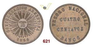 ARGENTINA - 4 Centavos 1854.   Kr. 25   Cu   ... 