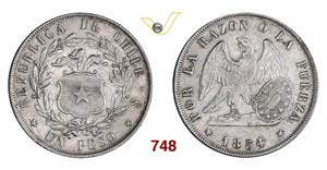 CHILE - Peso 1854.   Kr. 129   Ag   g 24,95  ... 