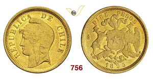 CHILE - 10 Pesos 1895 So, Santiago.   Kr. ... 