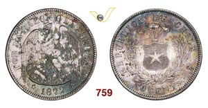 CHILE - 50 Centavos 1872.   Kr. 139   Ag   g ... 