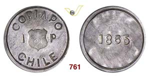 CHILE - COPIAPO - Peso 1865 restrike.   Kr. ... 