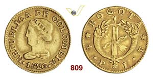 COLOMBIA - Peso 1826 Bogotà, sigle JF.   ... 