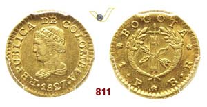 COLOMBIA - Peso 1827 Bogotà, sigle RR.   ... 