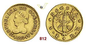 COLOMBIA - Peso 1827 Bogotà, sigle RR.   ... 