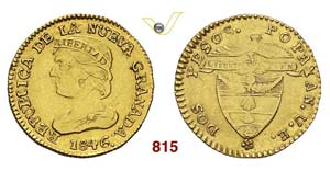 COLOMBIA - 2 Pesos 1846 Popayan, sigle UE.   ... 